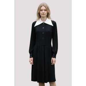 Vintage Jane Justin For Don Sophisticates Black Dagger Collar Knit Dress 0 XXS